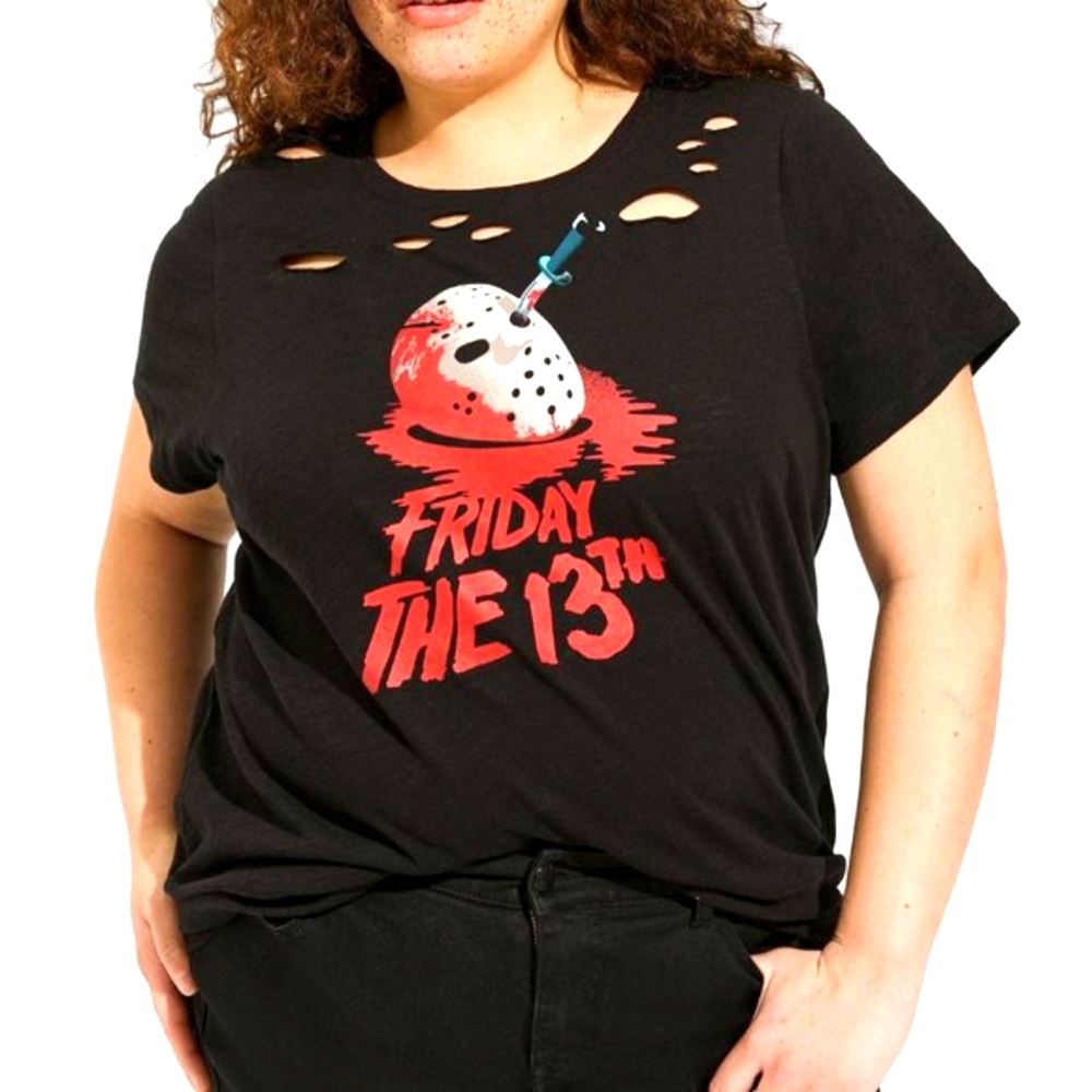 ❤️NWT TORRID TEE - FRIDAY THE 13TH JASON VOORHEES DISTRESSED MASK - PLUS
